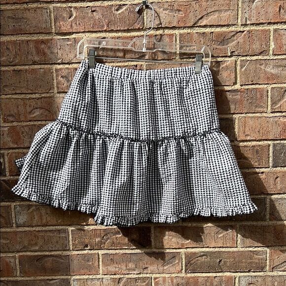 She + Sky Classic Black and White Gingham Drawstring Short Elastic Waist Skirt M - Picture 10 of 16